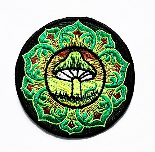 HHO Mushroom Aum Om Ohm Hindu Yoga Indian Lotus Lucky Sign Hippie Logo Patch Embroidered DIY Patches, Cute Applique Sew Iron on Kids Craft Patch for Bags Jackets Jeans Clothes