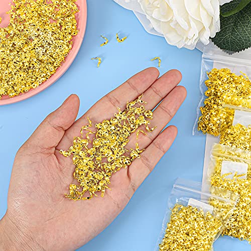 1400 Pieces Crimp Beads Set Jewelry Making Beads Crimping Beads for Jewelry Making Tips Knot Covers Clamshell Fold-Over Bead Covers for DIY Jewelry Bracelets Necklaces Making (Gold)
