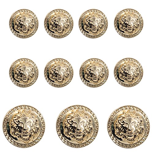 11 Pieces Gold Vintage Antique Metal Blazer Button Set - 3D Lion Head - for Blazer, Suits, Sport Coat, Uniform, Jacket