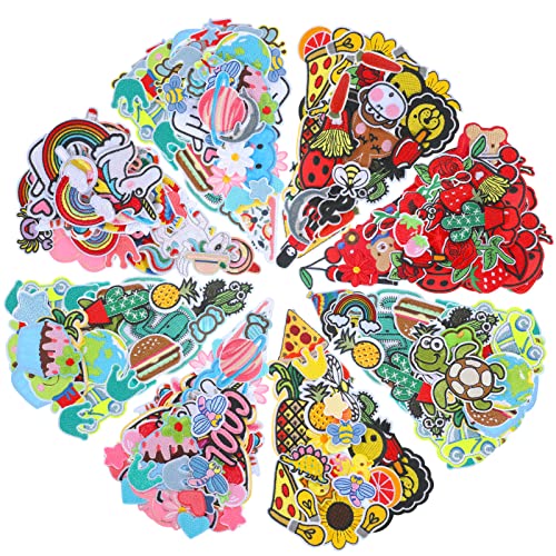 95 Pcs Assorted Styles Embroidered Patches Bulk Random Sew on Iron on Patch Applique DIY Backpack Patches Clothing Repair Patches for Clothes Dress Hat Jeans, Mixed Styles