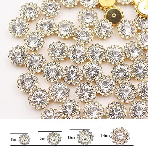 100pcs Flower Claw Cup Rhinestones Gold Flatback Base Shiny Crystals Stones Beads Strass Sew On Rhinestones for Clothing Garment Crafts (10mm, Crystal)