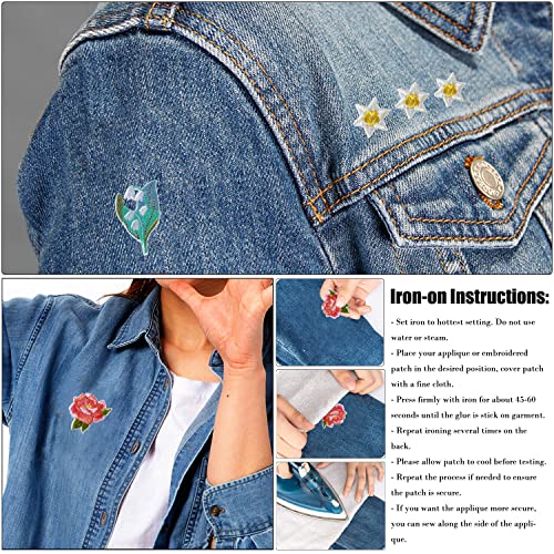 Yayatty 20 PCS Flowers Iron on Patches, Rose Lily Flowers Sew on Patches Embroidered Appliques Sticker Patches for Clothes Dress Hat Jeans