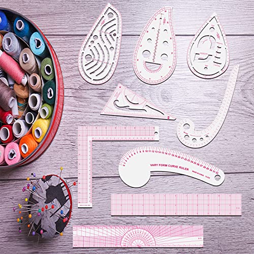 Sewing Rulers Set, 9 Styles Plastic Sew French Curve Ruler, Metric Sewing Measuring Tools for Designers and Tailors, Perfect for Drawing, Craft, Sewing Project and DIY by Sunenlyst (Style B-9PCS)
