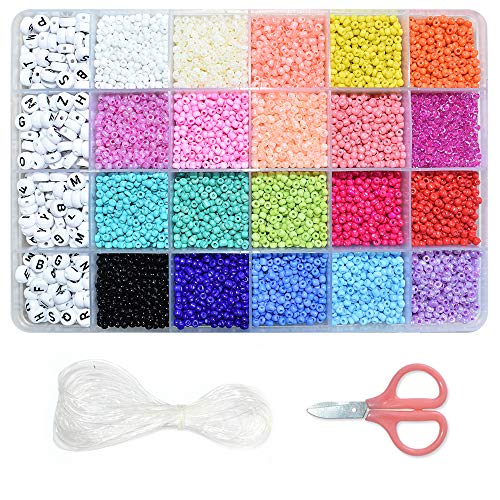 Beads for Bracelets Kit 10000pcs 3mm Glass Seed Beads Multi Color and 280pcs Alphabet Letter Beads for DIY Jewelry Name Bracelets Making and Crafts