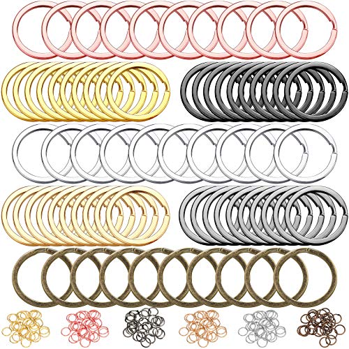 250 Pieces Flat Split Key Rings Including 70 Pieces 7 Colors Chain Rings and 180 Pieces 6 Colors Open Jump Rings (25 mm, 7 mm)