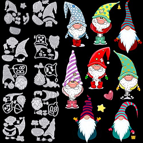 10 Pieces Valentine's Day Gnome Die Cut Metal Crafting Dies Cutting Santa Claus Gnome Stamp and Die Embossing for Card Making Scrapbooking Envelope DIY Paper Craft Supplies (Vibrant Style)