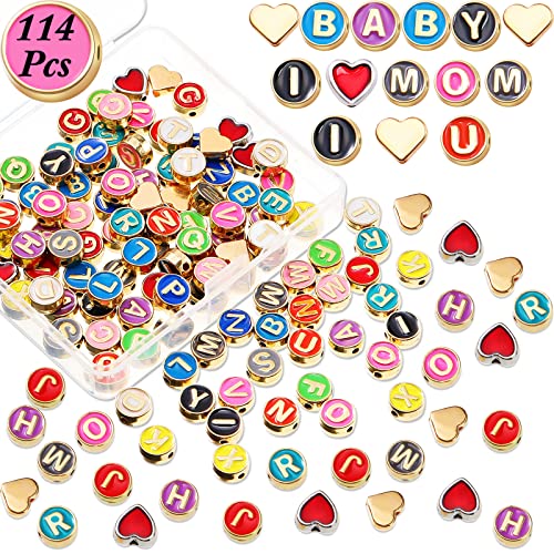 114 Pcs Alloy Enamel Alphabet Letter Beads 8 mm Flat Round with Letter A-Z Beads Plated Metal Initial Letter Loose Spacer Beads for DIY Bracelet Necklace Earring Jewelry Craft Making (Bright Colors)