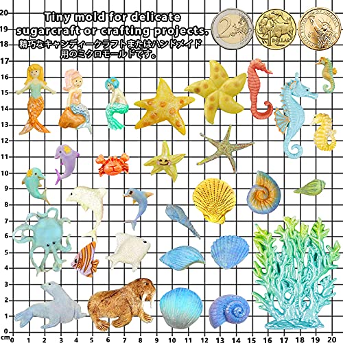 Mini Sea Creatures Summer Beach Candy Silicone Mold for Sugarcraft Cake Decoration, Fondant Cupcake Topper, UV Resin Epoxy Jewelry Casting , Polymer Clay Crafting Projects 30-cavity Pack of 7