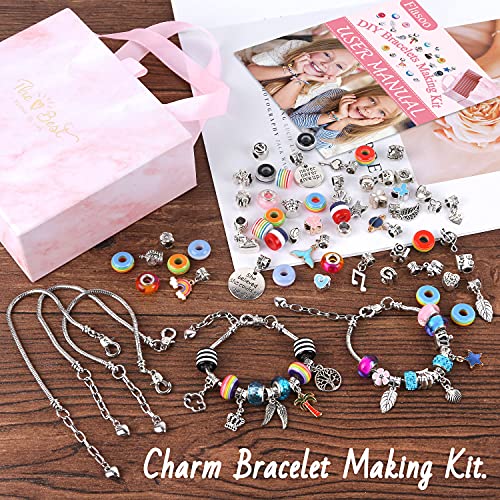 Bracelet Making Kit for Girls, Flasoo 85PCs Charm Bracelets Kit with Beads, Jewelry Charms, Bracelets for DIY Craft, Jewelry Gift for Teen Girls