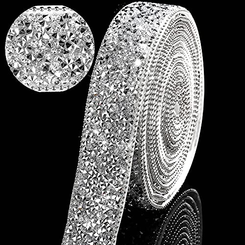 3 Yards Resin Rhinestone Ribbons Self Adhesive Diamond Ribbon Crystal Ribbon Roll Glitter Resin Diamond Belt Bling Rhinestone Ribbon for DIY Art Crafts (Silver,1 Inch)