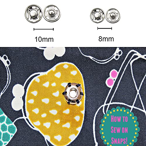 Butozipop 80 Sets Sew-on Snap Buttons - 8mm & 10mm Sewing Snaps for Clothing,Shirt,Doll,Diapers,DIY Craft