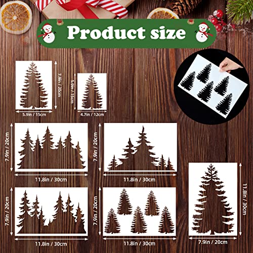 7 Pieces Christmas Pine Trees Stencils Winter Holiday Tree Templates Reusable Drawing Stencils Christmas Woodland Stencils for Art Painting on Wood DIY Handicraft Home Wall Floor Decor