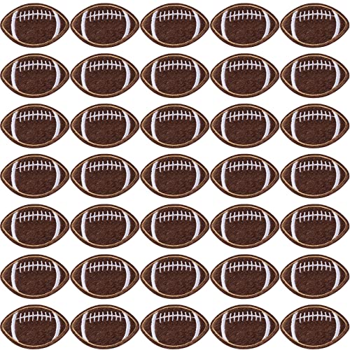 PAGOW 35pcs Football Embroidered Iron On Patches, Dark Brown Bumble Iron Sew On Embroidered Applique Decoration Sewing Patches for Bagss, Jackets, Jeans, Clothes DIY Patches (2.2 X 1.4 INCH)