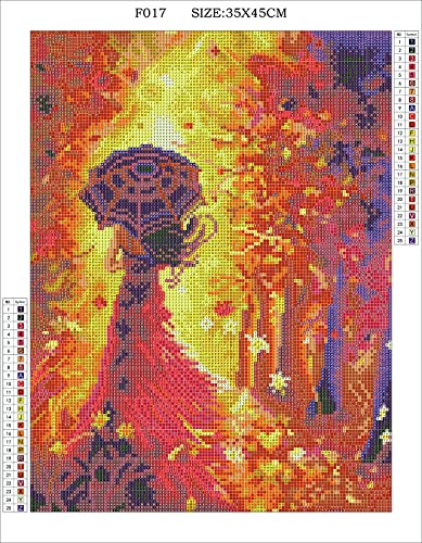 MXJSUA DIY 5D Full Square Diamond Painting Autumn Beautiful Woman by Number Kits for Adults, Diamond Painting Kits Round Full Drill Diamond Art Kit Picture Craft for Home Wall Art Decor 14x18 inch