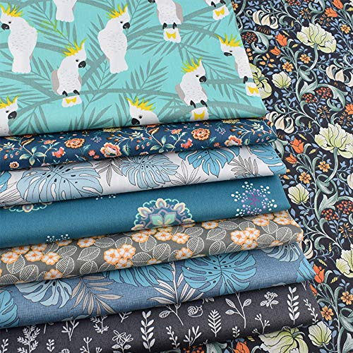 Hanjunzhao Animal Parrot Floral Fat Quarters Fabric Bundles, Quilting Fabric for Sewing Crafting, 18 x 22 inches