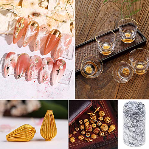 Gold Foil Flakes for Resin, Paxcoo Imitation Gold Foil Flakes Metallic Leaf for Nails, Painting, Crafts, Slime and Resin Jewelry Making (Gold, Silver, Copper Colors)