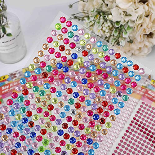 3120pcs 6mm Self-Adhesive Rhinestone Stickers Gem Stickers Jewels Crystal Embellishment Sheet for Crafts DIY Card Making (12 Sheets)