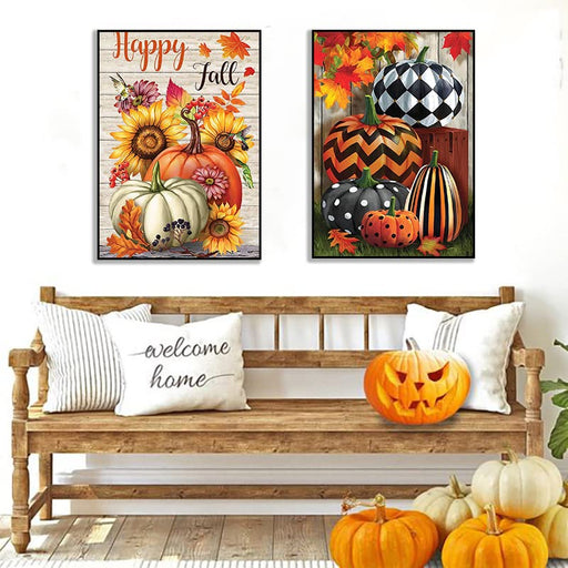 Fall Diamond Painting Kits Pack - Diamond Art Kits for Adults Beginners Kids Pumpkins Diamond Dots Painting with Diamonds Rhinestones Gem Arts and Crafts for Harvest Home Decor(2 Pack)