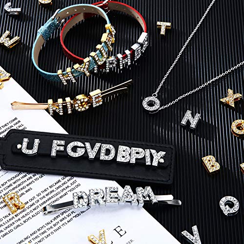 104 Pieces Rhinestone Letter for Crafts Slider Charms Alphabet Letter A-Z 8 mm Alloy for DIY Bracelet Wristbands Necklace Choker Jewelry Making Charms Supplies (Gold and Silver)