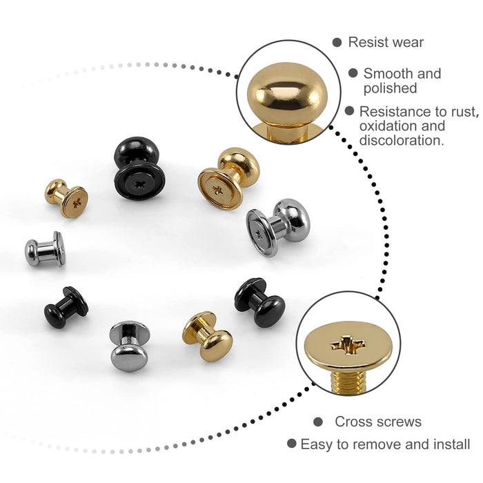 TiSuit 50 Sets Chicago Screws Round Head Button Cross Screw Stud Rivet for DIY Craft Leather Repairs Decoration Accessories (Black,6mm)