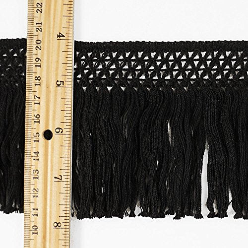 4-Yards 4" Vintage Knotted Cotton Fringe, TR-11873 (Black)