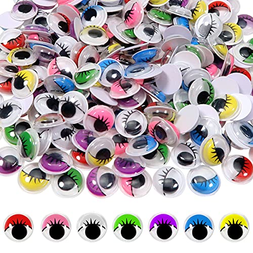 TOAOB 210pcs Plastic Googly Eyes with Eyelashes Wiggle Eyes Self Adhesive Assorted Colors 12mm Round Craft Sticker Eyes for DIY Arts Scrapbooking Decoration