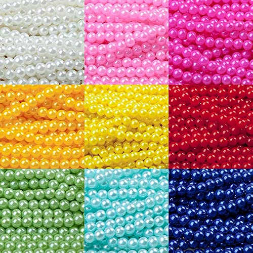 Jmassyang 400pcs 8mm Satin Luste Beads Round Plastic Pearl Beads Craft Beads Loose Pearls with Holes for Jewelry Making Bracelet Necklace Sewing Crafts Decoration (Multicolor)