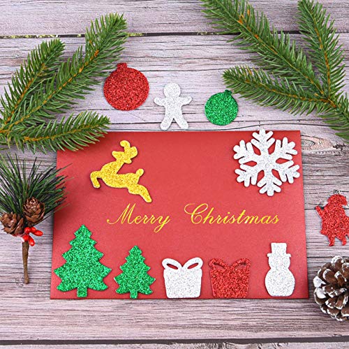 Livder 300 Pieces Christmas Glitter Foam Stickers Self Adhesive Snowflake Santa Bell Sticker for Xmas Gift Box Bag, Tree, Greeting Cards DIY Decoration