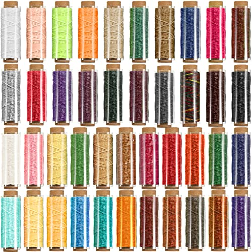 42 Colors Waxed Thread, 1386 Yards Leather Sewing Thread, 33 Yard Per Color, Colorful Spool Stitching Thread Wax String, Waxed Cord for Leather Craft DIY Bookbinding Shoe Repairing Handicraft Bracelet