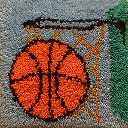 Basketball Latch Hook Rug Kits for Adults and Kids Beginner Handmade Needle Crochet Yarn Kits Embroidery Carpet Hook and Latch Kit Cushion Christmas Home Decoration 30x30cm (XZD055)