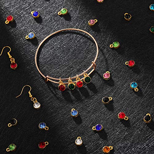 72 Pieces Crystal Birthstone Charms DIY Beads Pendant with Rings Handmade Round Crystal Charm for Jewelry Necklace Bracelet Earring Making Supplies, 7 mm, 12 Colors (Golden Base)