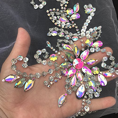 17x38cm Sew on Sequin Rhinestones Belt Crystal Appliques Designs Sewing Patch for DIY Costume Dress (AB)