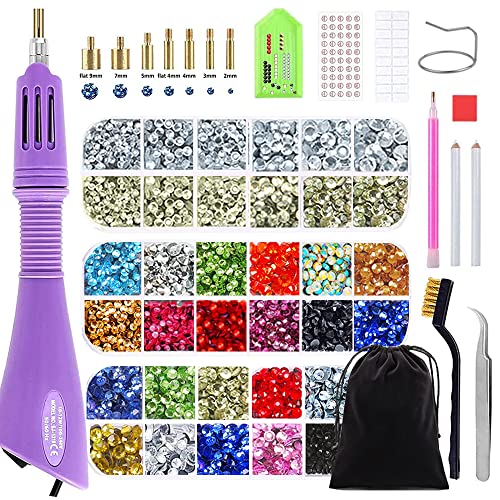 Rhinestones Tools - Hot fix Crystal Mixed Setter Applicator Wand Tool Kits Set with 7 Different Sizes Tips/Tweezers/2 Rhinestone Pickers/Brush Cleaning kit/4 Label/3 Boxes Hotfix Crystal Rhinestones
