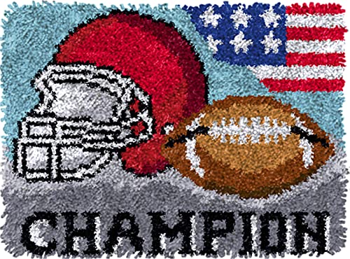 Football Tapestry Kits Latch Hook Rug Kit Fors Adults Kids DIY Rug Crochet Yarn Kits Rug Making Kits with Printed Canvas Carpet Needlework Doormat Creative Gift Home Decoration 20.5Inch X13.8Inch