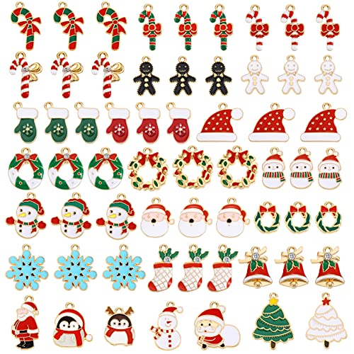 61 Pieces Christmas Pendant Assorted Christmas Charms Jewelry Plated Christmas Earring Charms Colorful Christmas Beads Enamel Charms for DIY Jewelry Making Necklace Bracelet Crafts (Classic Style)
