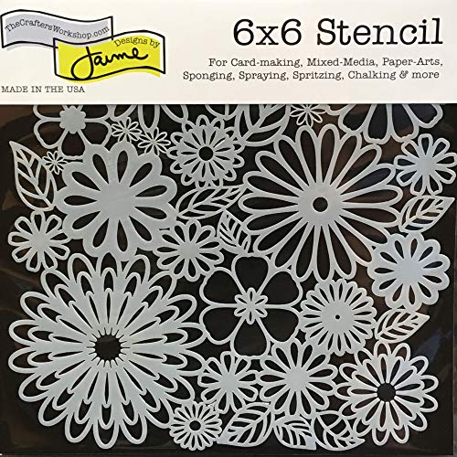 The Crafters Workshop Reusable Stencils for Crafts, Art, Journaling, Scrapbooking, Card Making, Airbrushing, Painting or Mixed Media, 2 Pk, 6" x 6", Flower Frenzy/Swirly Garden