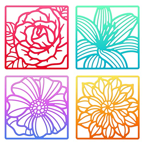 ORIGACH 4 Pcs Square Flower Frame Cutting Dies Floral Card Fronts Die Cuts Embossing Stencils Template Mould for Card Making DIY Scrapbooking Greeting