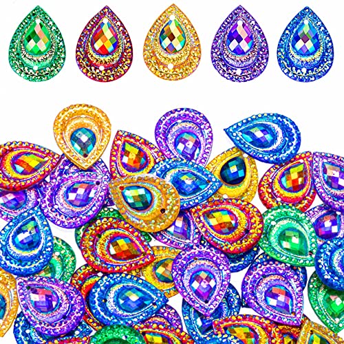ANCIRS 125pcs 13x18mm AB Color Waterdrop Rhinestones Buttons for Costume, Resin Sew-on Mixed Color Diamond Crystal Glitter Decor Flatback Rhinestones Buttons for DIY Crafts Wedding Dress Decorations