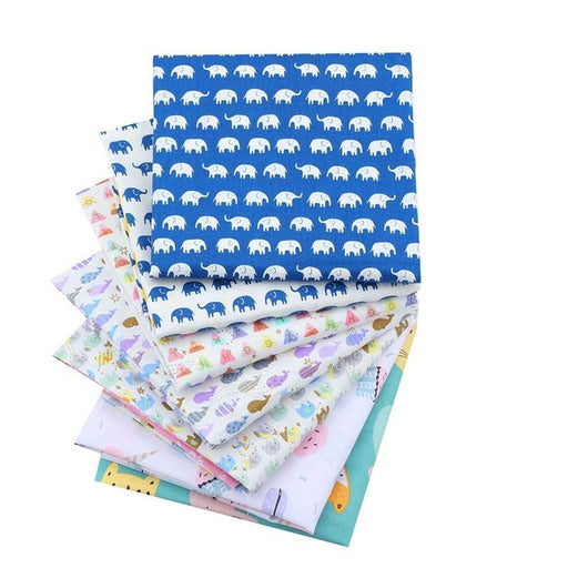 AMORNPHAN Fish and Elephant Animal Cartoon Printed 100% Cotton Quilting Bundles Fabric for Patchwork Needlework DIY Sewing Crafting Precut Face Mask 16x20 Inches (40x50cm.) Set of 7 Pieces (Elephant)