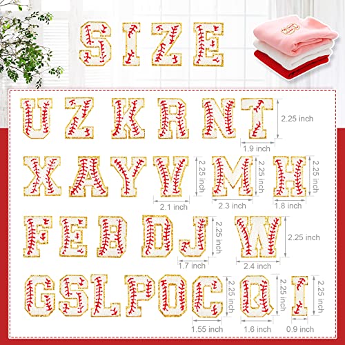 26 Pieces Glitters Patches Iron on Letters Chenille A-Z Patches Decorative Repair Embroidered Patches Personalized Sew On Patches for Clothing Repairing Hats Shirts Shoes Jeans Bags(Gold, White, Red)