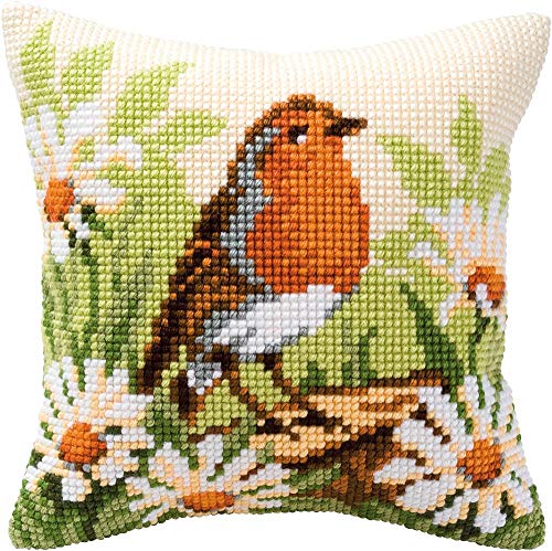 Vervaco Needlepoint Cushion Top Kit 16"X16"-Robin Stitched in Yarn