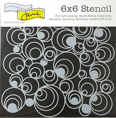 CRAFTERS WORKSHOP 4 Mixed Media Stencils Set | for Arts, Card Making, Journaling, Scrapbooking | 6 inch x 6 inch Templates | Cell Theory, Mod Spirals, Cubist, Sea Bubbles (Оne Расk)