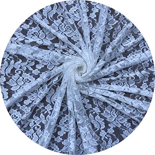 Rilassato 60 Inches Wide White Stretch Lace Fabric,Decorations Lace Trim Fabric (3 Yards, 8178 White)