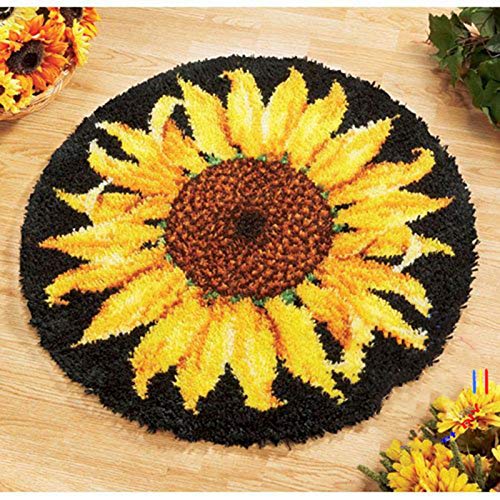 MIAOLLUN Latch Hook Rug Kit, Sunflower Pattern Printed Canvas DIY Rug Crochet Yarn Kits, Embroidery Decoration 20.4" X 20.4" (52 * 52cm)
