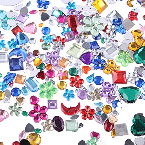Rhinestones Acrylic Flatback Gems Glue Gemstone Embellishments Mix Size Mixed Shapes DIY Crafts Decoration Pack of 50g(Approx 250-300pcs)4-16mm(0.16-0.63inch) (Style 1)