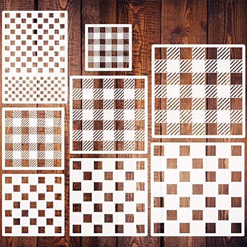 8 Pcs Check Stencil Buffalo Pattern Stencils Reusable Checkerboard Stencils for Painting Wood Wall Tile Canvas Paper Fabric