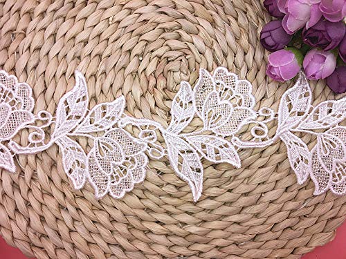 8.5CM Width Europe Floral Motifs Boho Pattern Inelastic Embroidery Lace Trim,Curtain Tablecloth Slipcover Bridal DIY Clothing/Accessories.(2 Yards in one Package) (White)