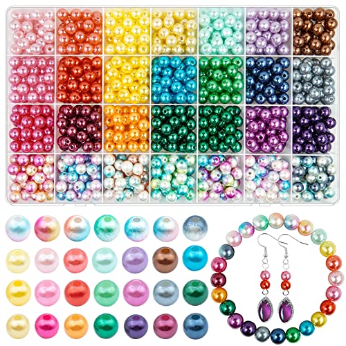 900 Pcs 8MM Pearl Beads for Jewelry Making, 28 Colors ABS Round Faux Mermaid Pearls Beads with Hole Handcrafted Loose Spacer Beads for DIY Craft Necklace Bracelet Phone Lanyard Wedding Decor (8MM)