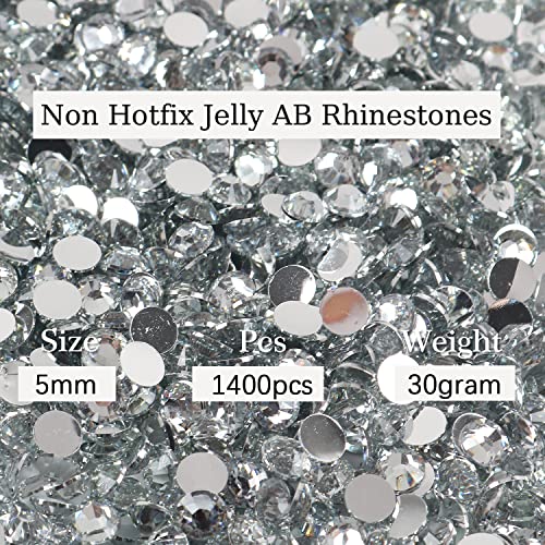 1400pcs 5mm 30gram Resin Rhinestone AB Color Non Hotfix Glitter Jelly Rhinestone Bling Diamonds for Mugs, Bottles, Tumblers, Craft Decoreation
