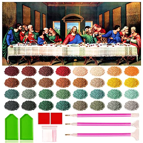 Diamond Painting Kits for Adults & Kids DIY 5D Diamond Art Full Drill Round 32x16in The Last Supper Diamonds Crystal Canvas Art Craft Painting by Numbers for Christmas Gifts ( 32 Colors)